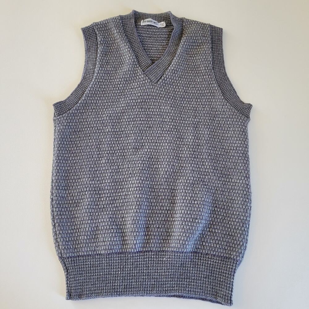 Vintage BP Britches V-Neck Sweater Vest Gray Large Textured Knit Sleeveless EUC